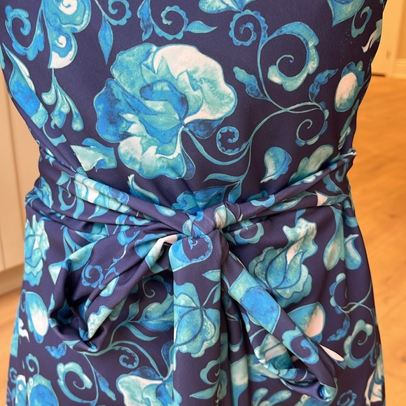 EUC Maxime Zeaberg  Toronto Designer blue floral print midi length wrap dress - Picture 3 of 11